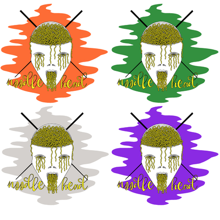 noodle head logo for cafe or noodle on different backgroundsのイラスト素材
