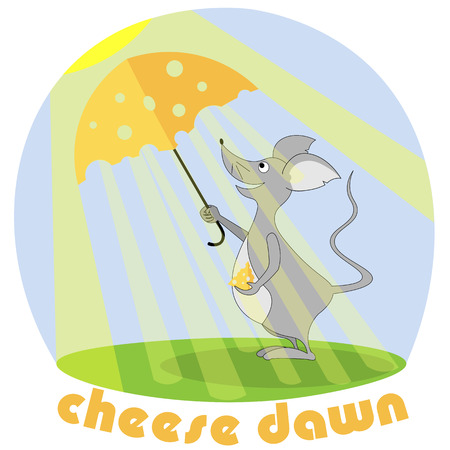 Mouse with a slice of cheese and an umbrella from the sunのイラスト素材
