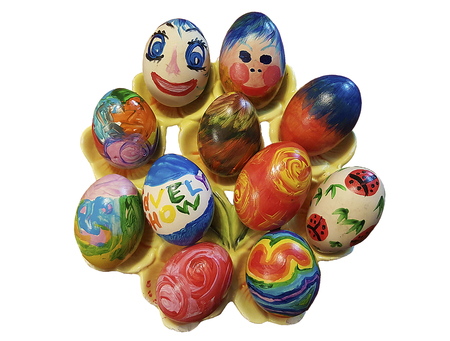 hand painted eggs for the feast of the Holy Easter, isolated on white backgroundの写真素材