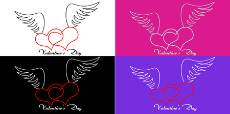 two hearts with wings for Valentines Dayのイラスト素材