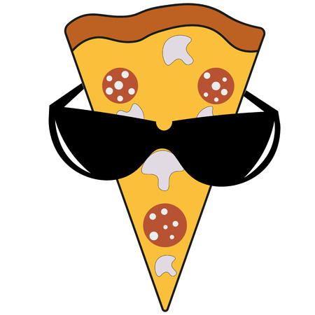 slice of pizza with mushrooms and sausage in sunglasses creative logoのイラスト素材