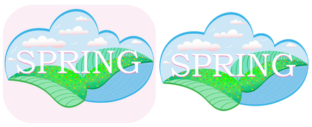 creative spring illustration with abstract sky with flowers and lakeのイラスト素材