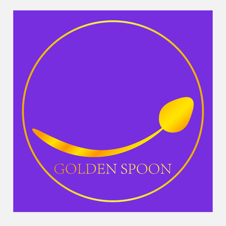 minimalist logo golden spoon with a smile on the ultraviolet backgroundのイラスト素材