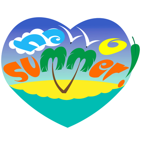 creative typography hello summer with palm sea gulls and the sunのイラスト素材