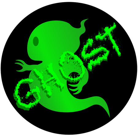 green ghost logo on a black background with the inscriptionのイラスト素材
