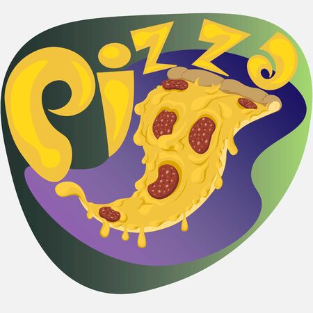 hand drawn pizza logo or sticker with the inscriptionのイラスト素材