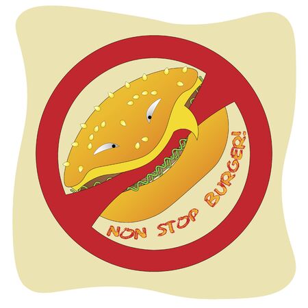 hamburger logo eating a prohibition sign in a cartoon styleのイラスト素材