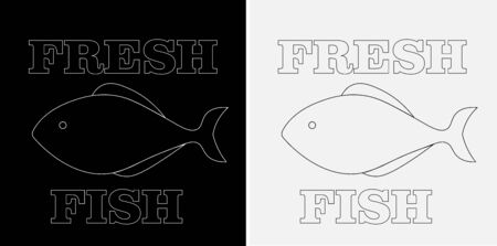 minimalistic logo of fresh fish on a black and white background with the inscriptionのイラスト素材