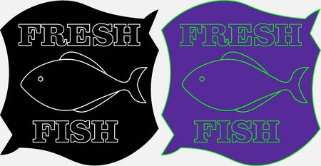minimalistic label of fresh fish on a black and white background with the inscriptionのイラスト素材