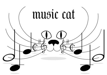 classic music logo cat with notes on a mustacheのイラスト素材