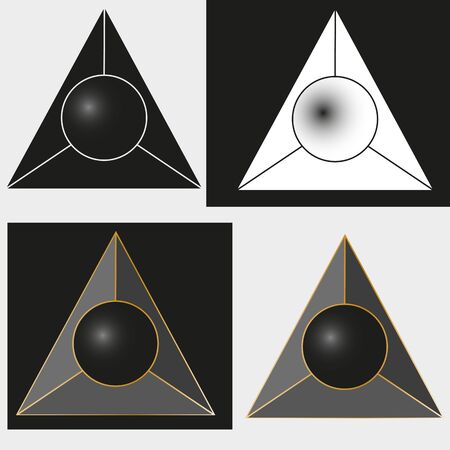 art abstract  in the form of a black cut triangle with a ball in the center and goldのイラスト素材