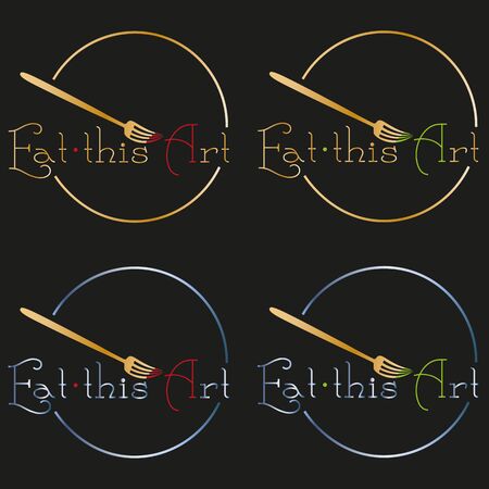 creative set minimal black geometric logo food is art and gold letteringのイラスト素材