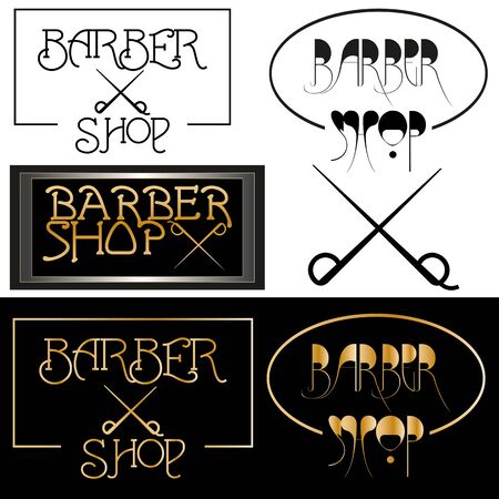 art Set minimalist black logo barber shop and gold letteringのイラスト素材