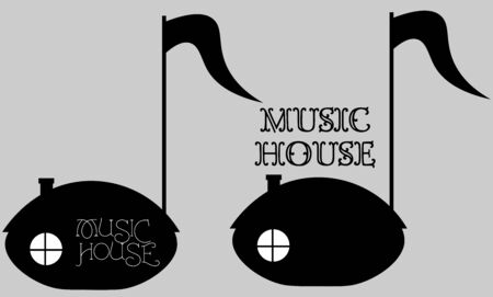 creative black minimal music house logo in the form of a note with a pipe and a windowのイラスト素材