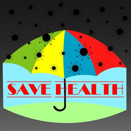 minimal logo of the coronavirus pandemic with an umbrella and falling rain from the virusのイラスト素材