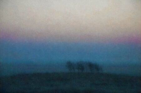 art colorful watercolor illustration of spring landscape in the early morningの写真素材