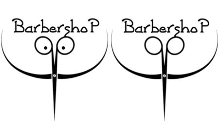 art minimal black barber shop logo of scissors and thin mustache swirling upのイラスト素材