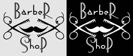 art minimal black barber shop  of scissors and thin mustache swirling upのイラスト素材