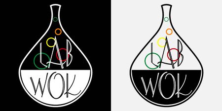 creative black minimal logo of asian cuisine laboratory wok dishesのイラスト素材