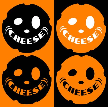 set of black minimal cheese logo in the form of a funny mug creativeのイラスト素材