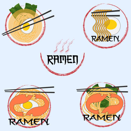 creative minimal ramen. egg shrimp seaweed shrimp and noodlesの写真素材