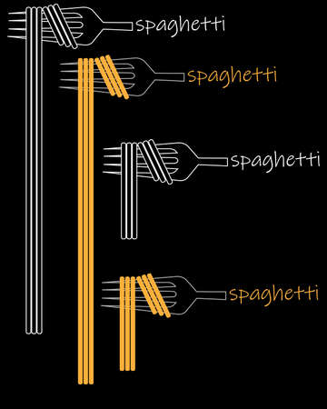 creative minimal spaghetti . fork with spaghetti inscription. color and black and whiteのイラスト素材