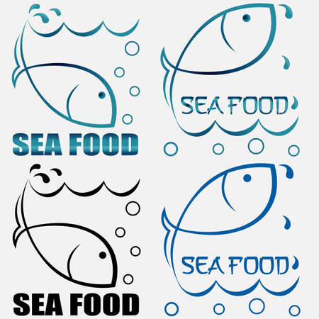 set of creative logos seafood from the contour of fish diving and jumping out of the water with the inscriptionのイラスト素材