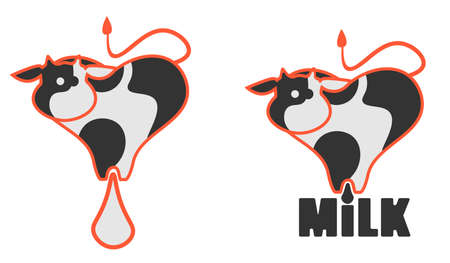 creative for milk packaging i love milk with stylized cowのイラスト素材