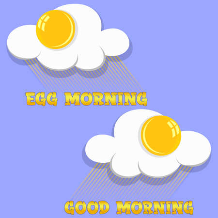 creative scrambled eggs breakfast logo with rays of light on blue background good morning or egg morningのイラスト素材