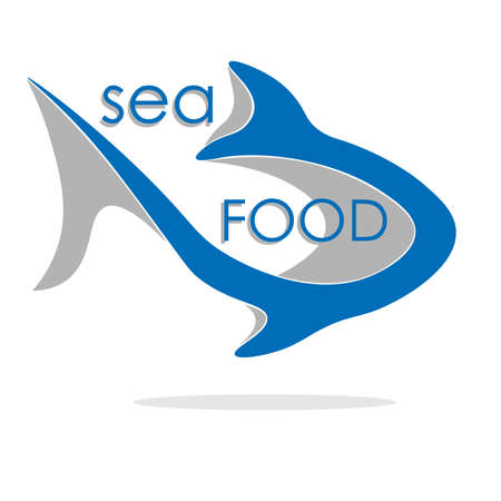 creative seafood logo in the form of an abstract silhouette of a fish with a shadow and an inscriptionのイラスト素材