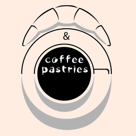 creative coffee and bakery logo made from silhouettes and shadows with letteringのイラスト素材