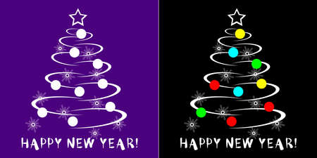 new year tree with christmas balls and snowflakes happy new year. abstract and minimalism 1のイラスト素材