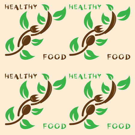 logo of healthy food in the form of a branch made of a spoon, fork, knife and green leaves 1のイラスト素材