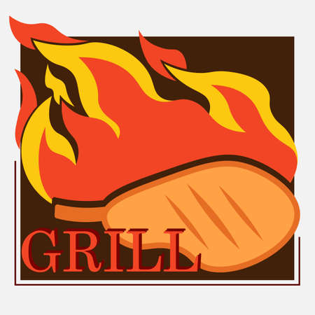 grilled meat logo with meat on the bone and fire 2のイラスト素材