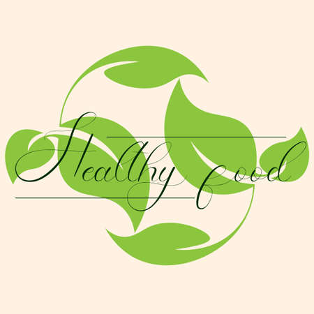 logo inscription healthy food on the background of carved green leaves 1のイラスト素材