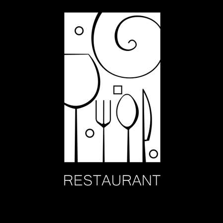 minimal black restaurant logo with cutlery outlinesのイラスト素材