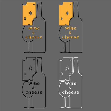 minimal logo wine and cheese with a glass bottle and a slice of cheese 1のイラスト素材