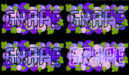grape  with inscription and with leaves on black backgroundのイラスト素材