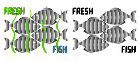 set of  three fish from geometric shapes with algae 1のイラスト素材