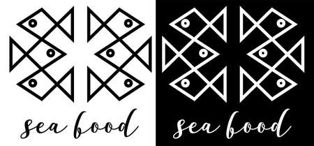 geometric logo seafood with fish line in the form of a flag 2のイラスト素材