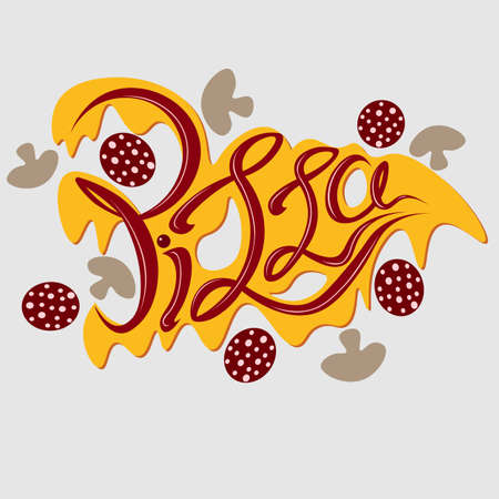 lettering pizza logo with pepperoni and mushroomsのイラスト素材