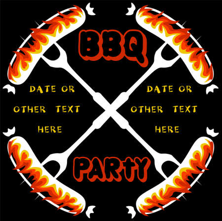 logo barbecue party of forks and sausages in a circle with fire 1のイラスト素材