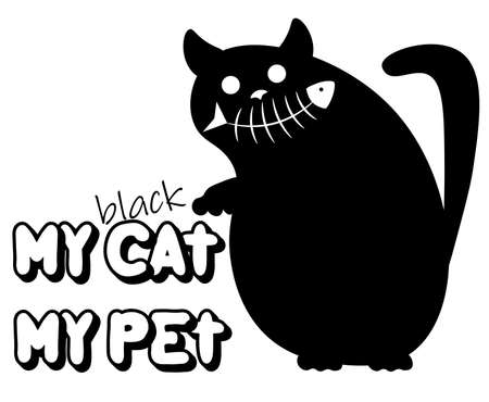 abstract black cat with fishのイラスト素材