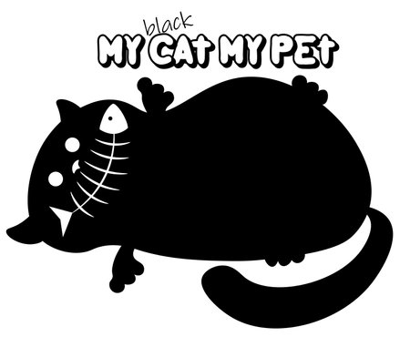 my cat my pet lies on his back with a fish skeleton and smiles 1のイラスト素材