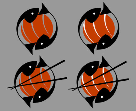 minimal sushi and seafood logo in different versionsのイラスト素材