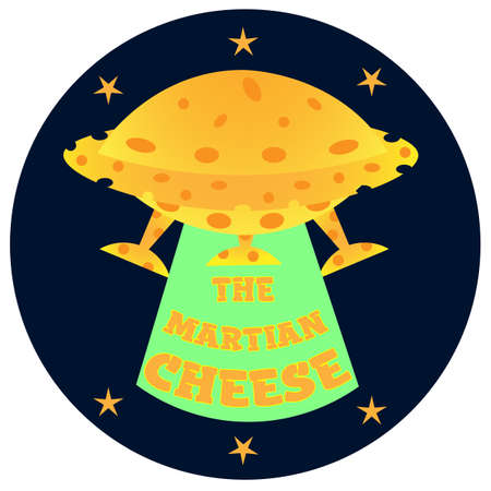 logo Martian cheese in the form of UFO from cheese in a dark circleのイラスト素材