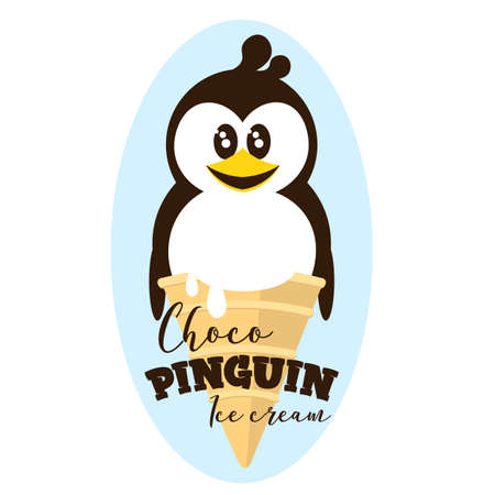 cute penguin ice cream poured with chocolate in a coneのイラスト素材