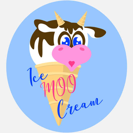 cute cow ice cream poured with chocolate in a coneのイラスト素材