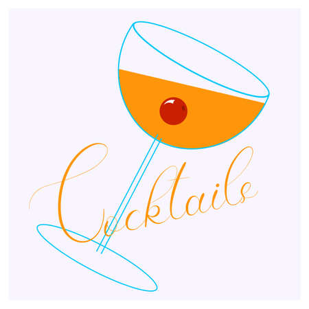 abstract minimal cocktails logo with cherry and tilted glassのイラスト素材