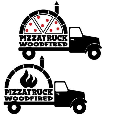 lettering logo of street food truck with pizza ovenのイラスト素材